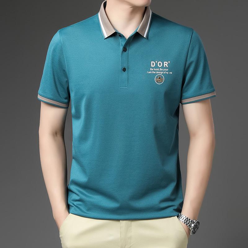 Summer New Business T-shirt Short Sleeve Men's Casual Men's Lapel Men's Printed Solid Color Top