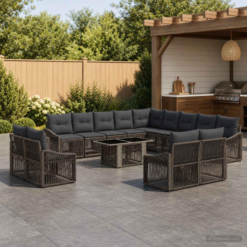 Garden Sofa Set 14 Pieces Gray and Dark Gray Poly Rattan