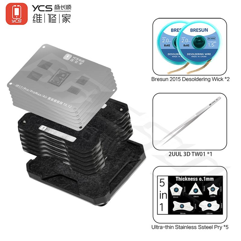 YCS MR.Y A11-A19 Pro Tin Planting Reballing Stencil Kit For iPhone 8-17 Pro Max Motherboard CPU Moving Repair Manual Tools Kit