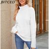 BITCED Women's Autumn/Winter Solid-Colour Knitted Top with High-Neck Cable-Knit Sweater Elegant High-Neck Base Layer