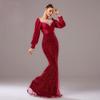 Fashion Style Dress New Arrival Temperament Long Sleeve Round Neck Banquet Red Wedding Sequin Evening Dress Bridesmaid Dress Dress