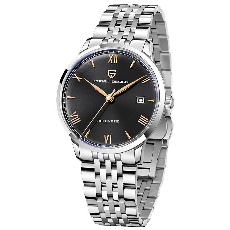 Pagani Design Men's Stainless Steel Automatic Mechanical Watch with Leather Strap, Model 1759, Waterproof.