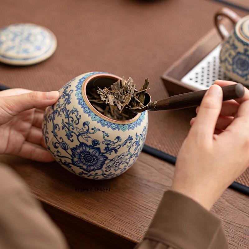 Chinese Blue and Flower Ru Kiln Ceramics Tea Making Tools Solid Wood Tea Ceremony Six Gentlemen Set Tea Clip Teaware Accessories