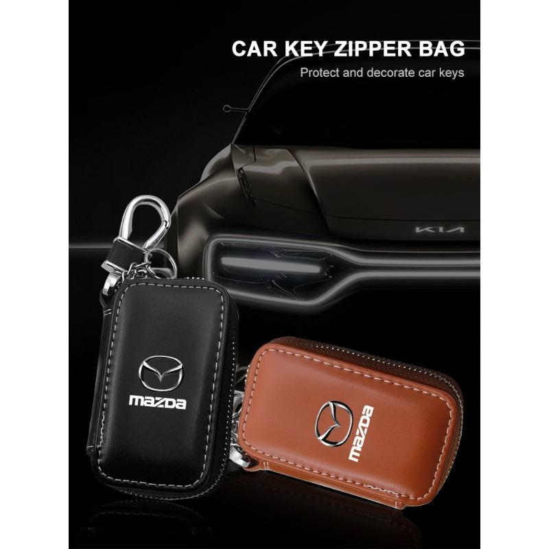 1 Stück Leder-Emblem Auto Schlüsselhülle Schlüsselanhänger Reißverschluss Schlüsselhülle Tasche Für Mazda CX5 2 CX3 CX9 MX5 RX8 Axela Demio MS CX5 2 Axela Demio Atenza MS GJI GH BK MP
