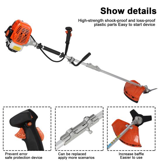 Gas String Trimmer 52cc Weed Wacker Gas Powered 2 In 1 Cordless Hedge Trimmer 2-Stroke Brush Cutter Plastic Handle & Shoulder Strap Included