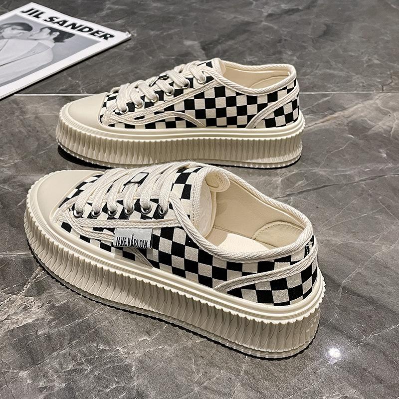 Platform canvas shoes women's new summer checkerboard casual women's shoes Harajuku versatile cookie shoes