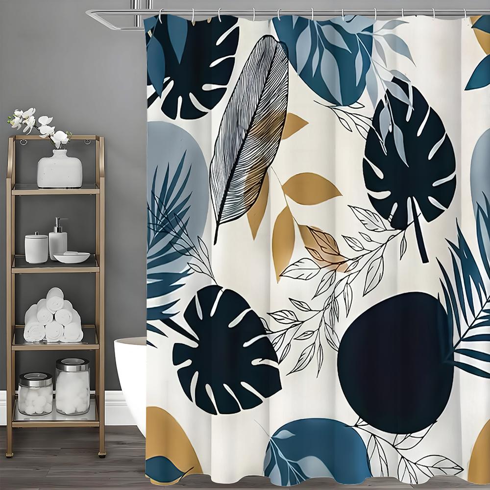 Leaf Abstract Art Simple Shower Curtain, Bathroom Decorative Shower Curtain, Waterproof Shower Curtain with Hooks