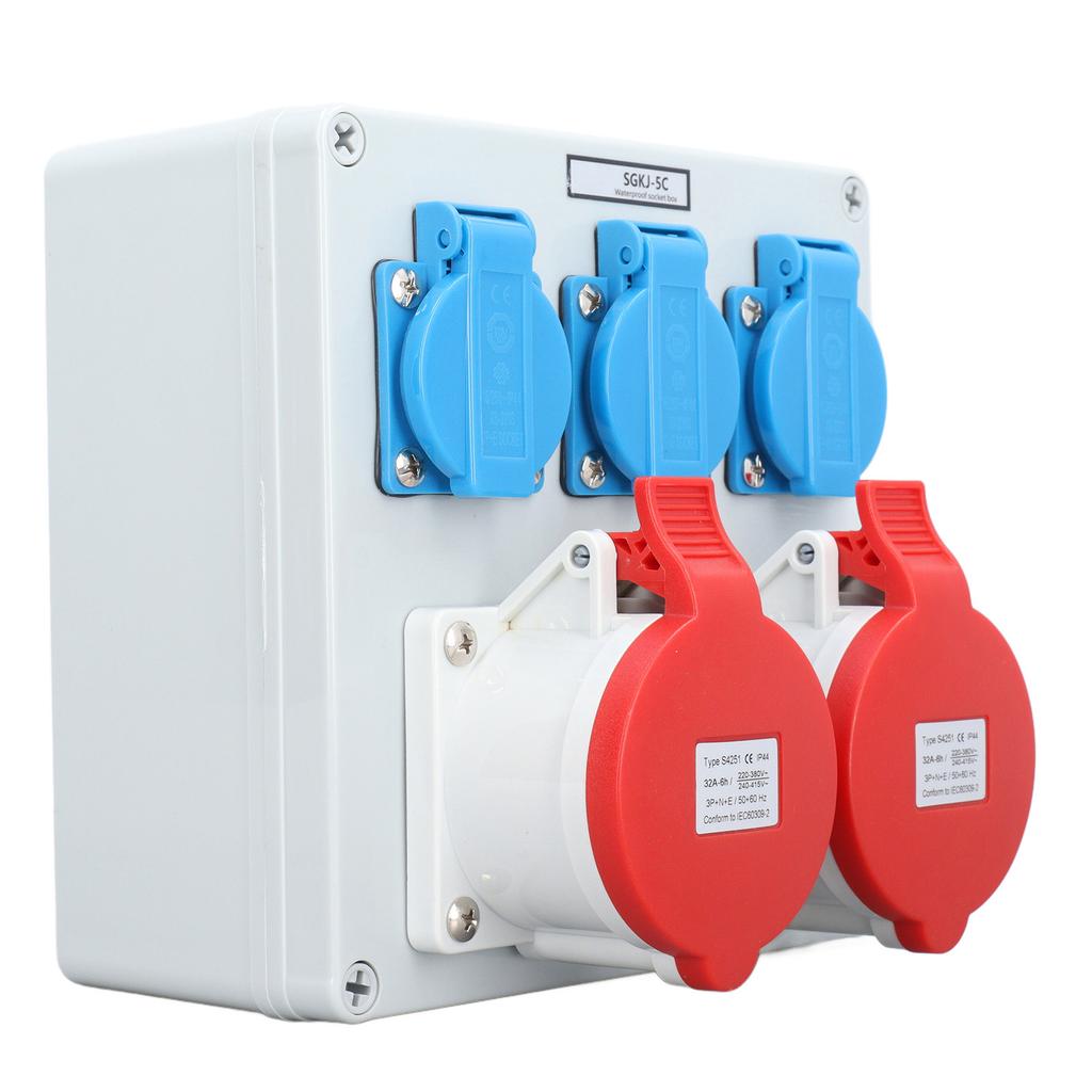 Electrical Socket Box 3Pcs 16A 250V EU Outlet 2Pcs 32A  Pin CEE Outlet IP44 Waterproof Receptacle B
