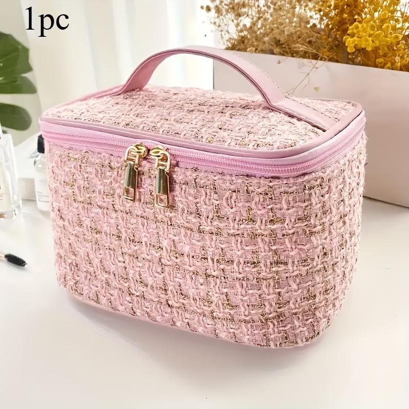

1pc New Korean Plaid Portable Small Fragrance Makeup Bag Large Capacity Portable Toiletry Storage Bag Home Travel Makeup Box 1pc рожевий