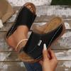 Large Size 43 with Sloping Heel and Thick Bottom Fish Mouth Sandals, Summer Beach Open Toed Shoes with Rocking Line