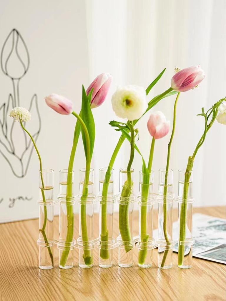 Glass Test Tube Vase – Creative Transparent Hydroponic Flower Stand for Balcony Ornaments
