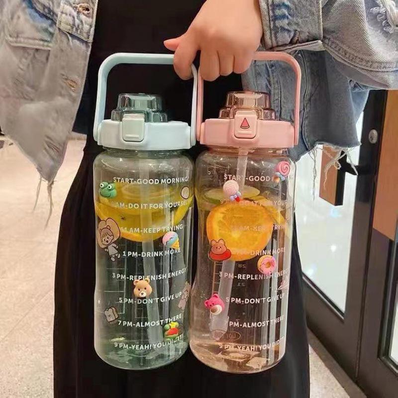 Söt plastkanna med sugrör för sommaren - Stor vattenflaska