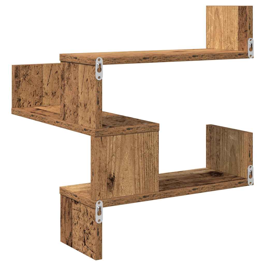 Vintage wooden corner shelf, creative design irregular wall shelf, artistic wall-mounted decorative storage rack, 40x40x49,5 cm