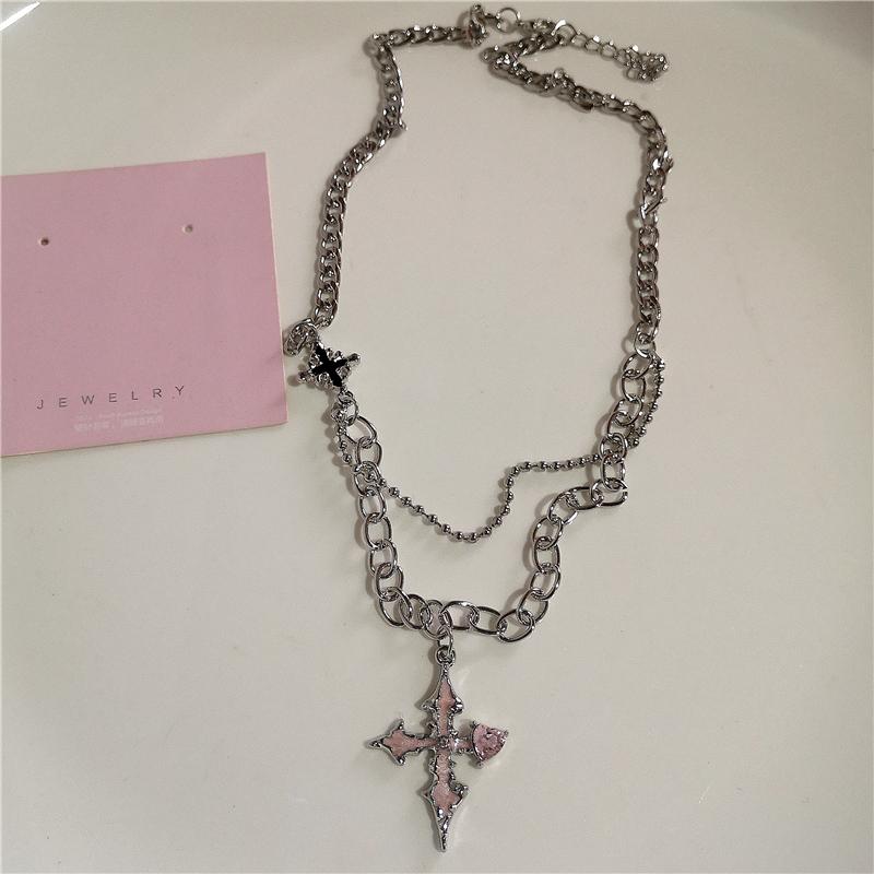 Collier Ras-du-cou Pendentif Croix Rose Cœur Gothique Pour Femmes Egirl Hip Hop Chaîne Corde Punk Y2K Breloques Bijoux Esthétiques Accessoires