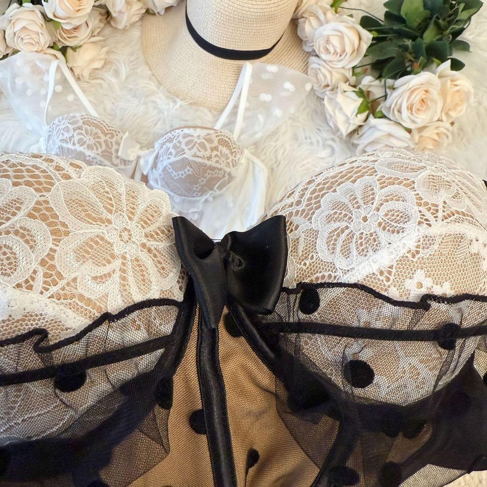 Slim fit Lace Corset Dots Suspender Vest Elastic Crop Tops Ladies