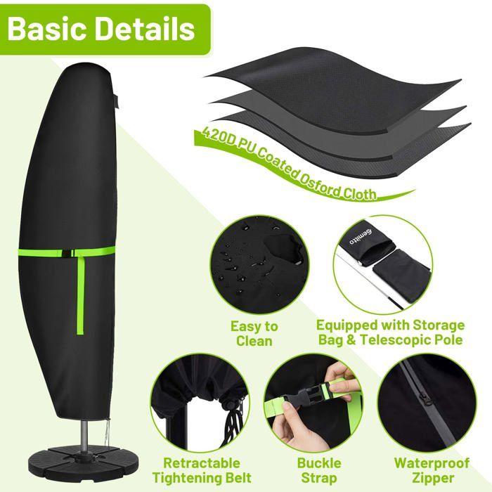 Housse de parasol déporté 420D Oxford 280×81×46 cm - Noir, imperméable et anti-UV