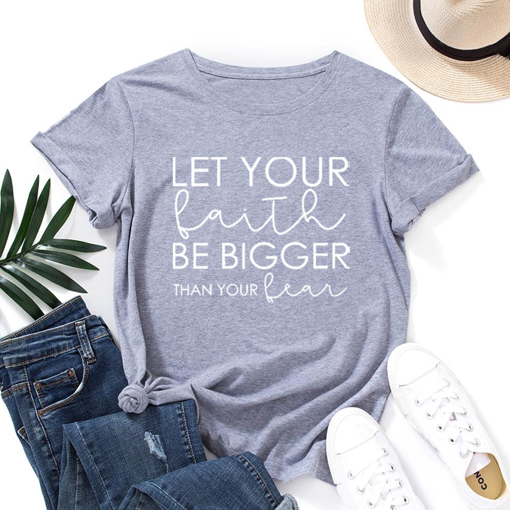 Let You Be Big Pattern Cotton T-Shirt Short Sleeve Round Neck Women 2d Print Tops