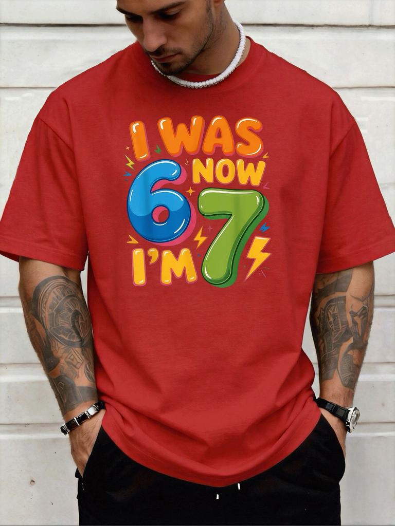 Unisexs Birthday Tee I Was Six Now Im Seven Bubble Number Graphic Dark Gray Crew Neck Loose Short Sleeve Party Casual Summer Top