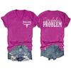 Women V‑Neck Short Sleeve T‑Shirt Double‑Sided Letter Print Casual Street Fashion Ladies Top S‑3XL