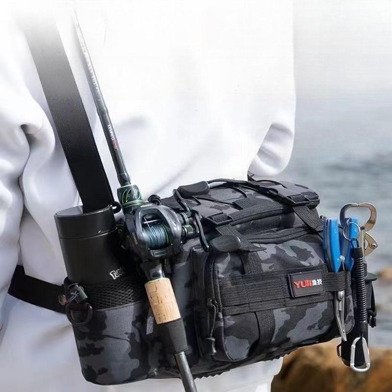Fishing Gear Multi-Pocket Thickened Shoulder Bag Fishing Bait Line Box Storage Portable Fishing Rod Holder Outdoor Sports Bag
