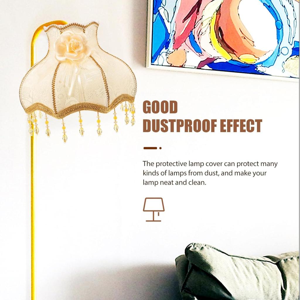 Luxshiny Vintage Lamp Shade, Victorian Lampshade with Beads Fringe Scallop Dome Lamp Cover European Cloth Lamp Covers Replacement Clip-on Lamp Shade