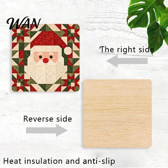 Winter Holiday Housewarming Gifts 4Pcs Christmas Coasters Set, Non-slip Wood Cup Mats with Cork Base Tree Drink for Hot Drinks, Decorative Patchwork