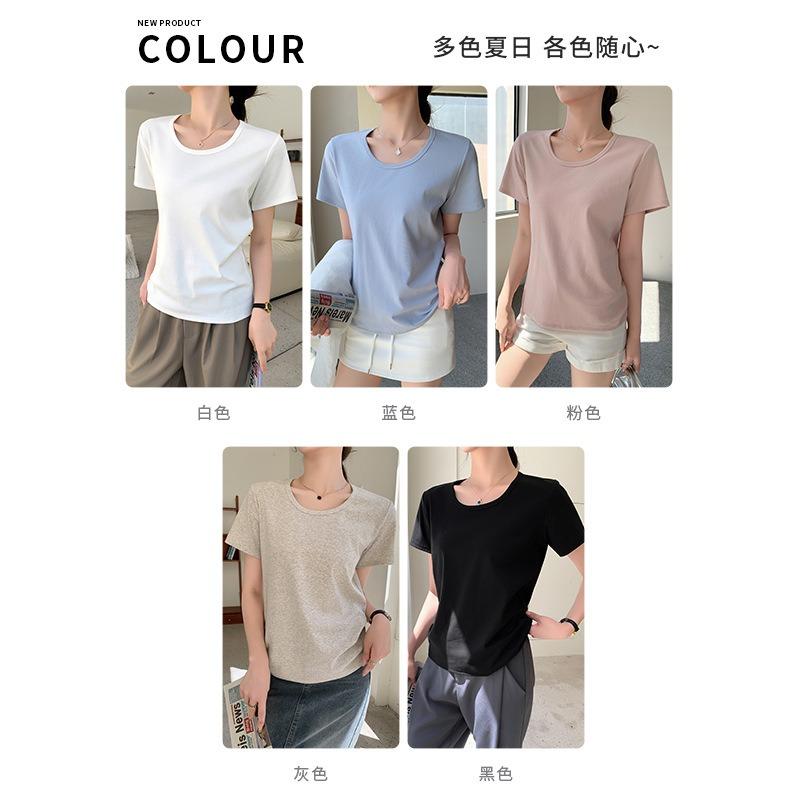 Pure Cotton Crew Neck Shoulder Shirt Women's Summer Wear Loose and Thin Short-sleeved Bottoming Shirt Top