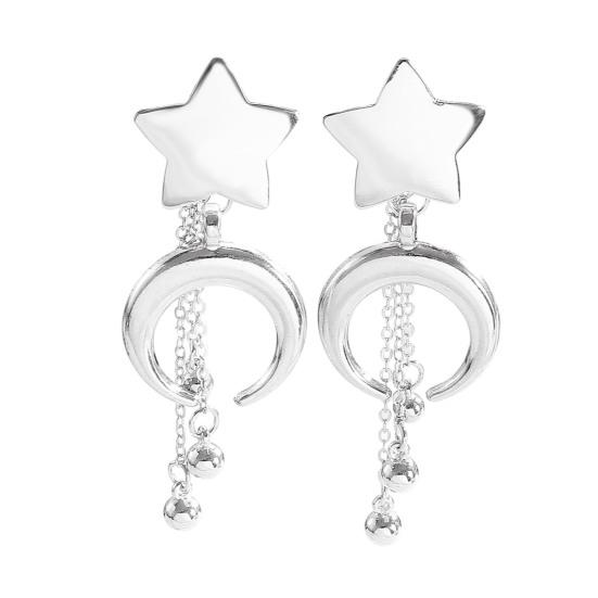 Star And Crescent Moon Earrings Women Retro Dangle Drop Earrings Long Chain Tassel Earrings for Daily Wear Dates Street Party