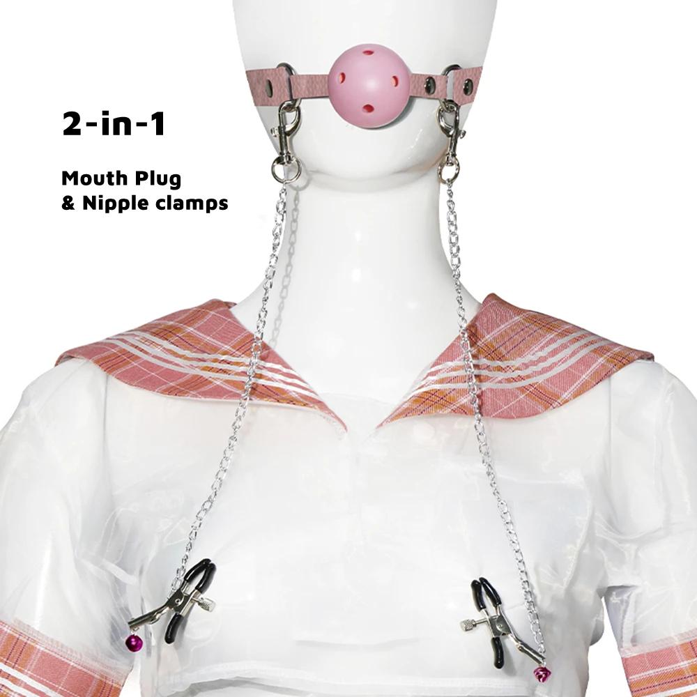 Nipple Clamps Clips Mouth Plugs Collars Choker Vagina Clip Bondage Set Kink Fetish Erotic Flirting for Woman Adult Sex Toys