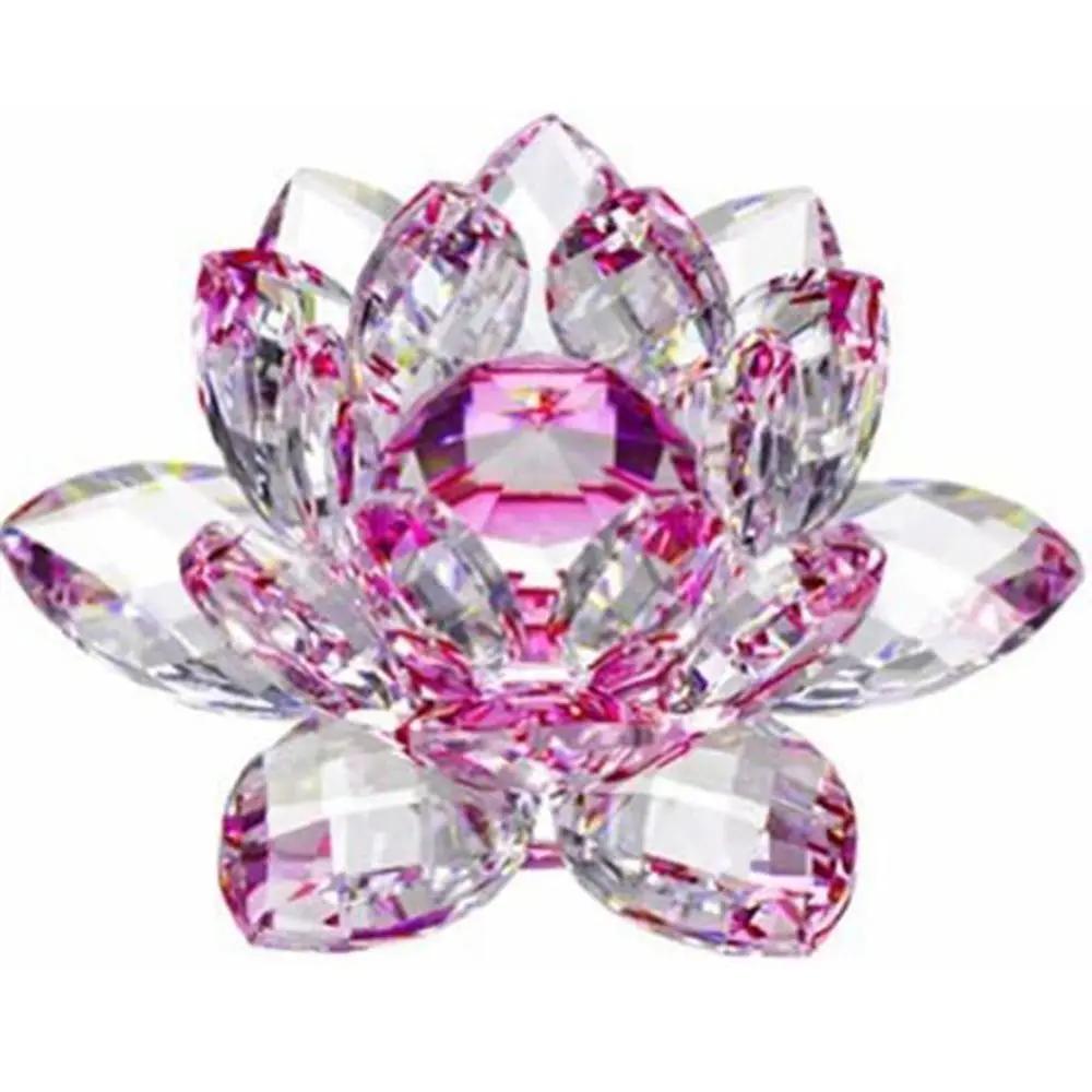 Hue Reflection Crystal Lotus Flower 3 Foots Sturdy Glass Lotus Feng Shui Decor Lucky Charm Anti-slip Crystal Flower Figurine