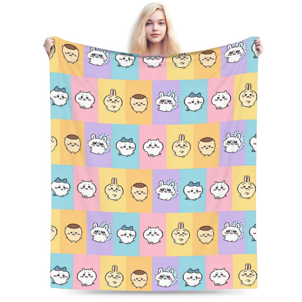 Chiikawa Catoon Flannel Blanket Grabber Kawaii Customized Throw Blankets for Sofa Bedding Lounge 125*100cm Bedspread