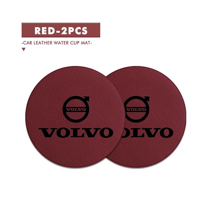 For Volvo 2Pcs Leather Car Coaster Water Cup Slot Mat Anti-slip Pad Xc60 Xc90 V40 V60 S60 V50 V90 S80 C40 XC40 V70 XC70 C30