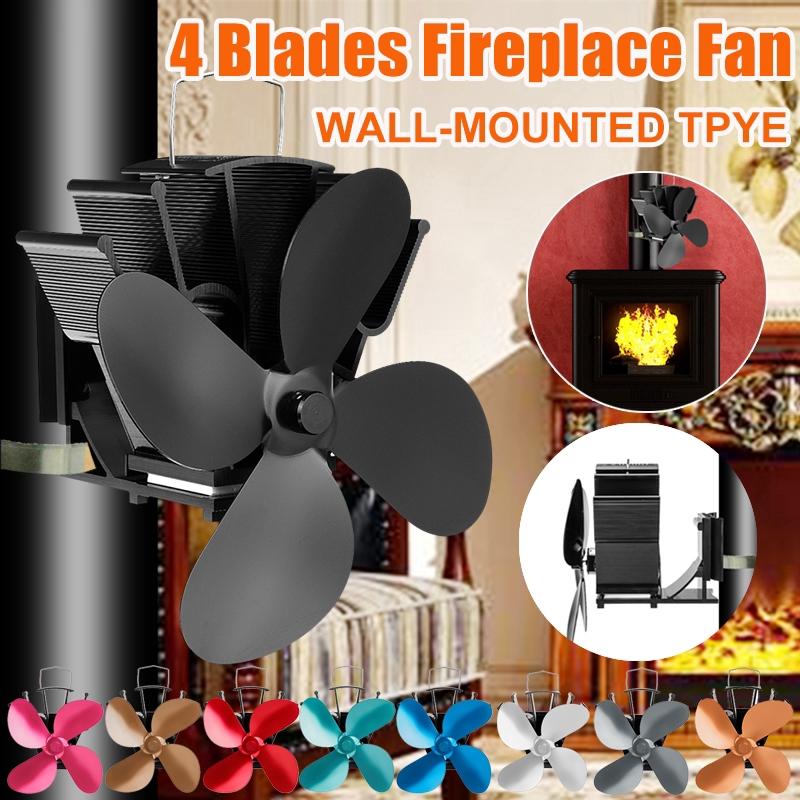 

Wall-mounted Bundled Fireplace Fire Heat Powered Circulating 4 Blades Stove Fan New