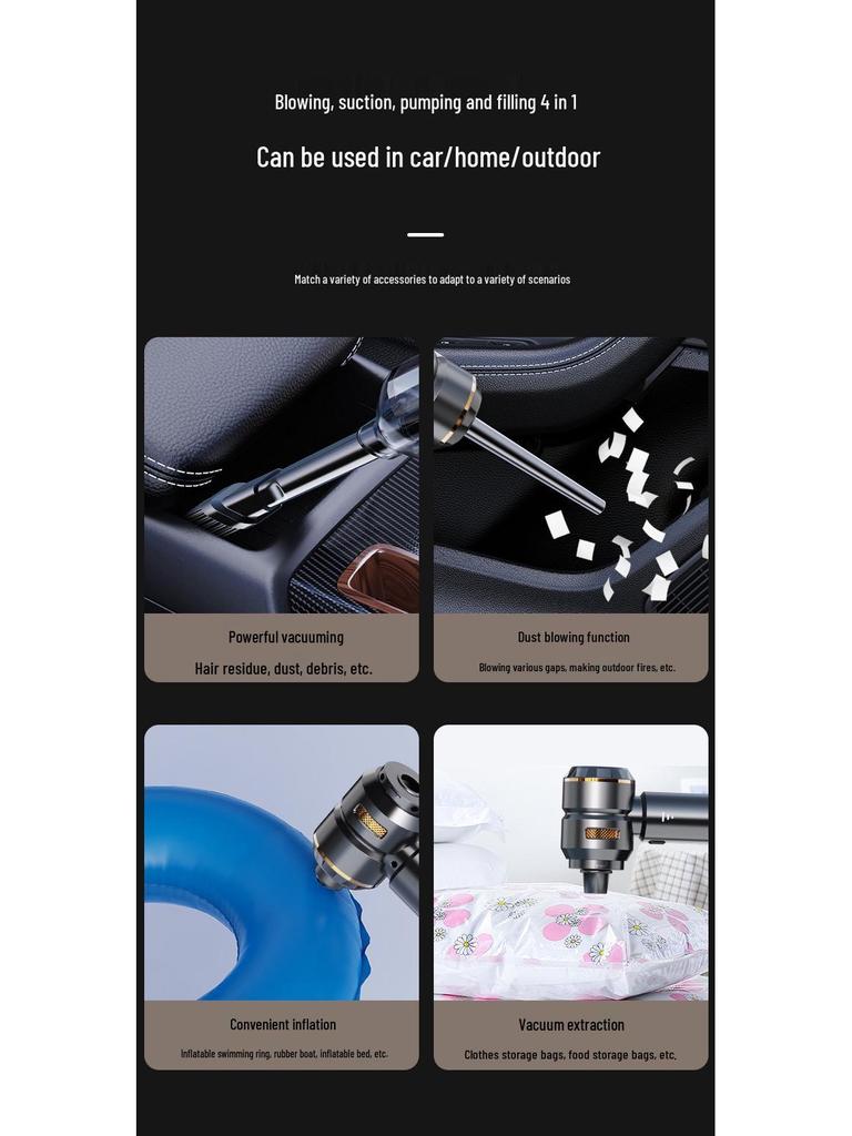High-Power Cordless Brushless Car Vacuum: Suction, Blowing, Dust Removal, Inflation