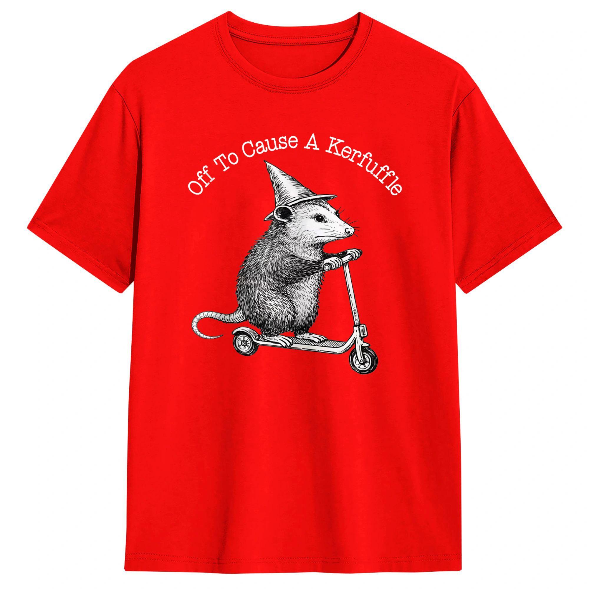 Unisex Women TShirt Off to Cause A Kerfuffle Funny Opossum Riding Scooter T Shirts Leisure Summer Tees Vintage Cotton Clothes S