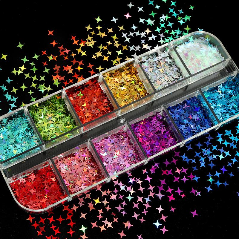 Nail Charms Laser Star Nail Sequin Colorful Nail Charms Mix 3D Thin Sheet Nail Art Decoration For Gel Manicure Diy Nail Supplie