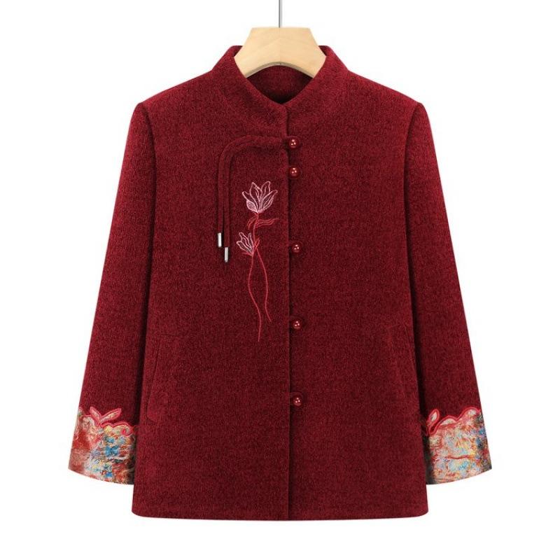 Women's Clothing Woolen Jacket Autumn and Winter Plush Thickened Top Wife Clothes Mother-in-law