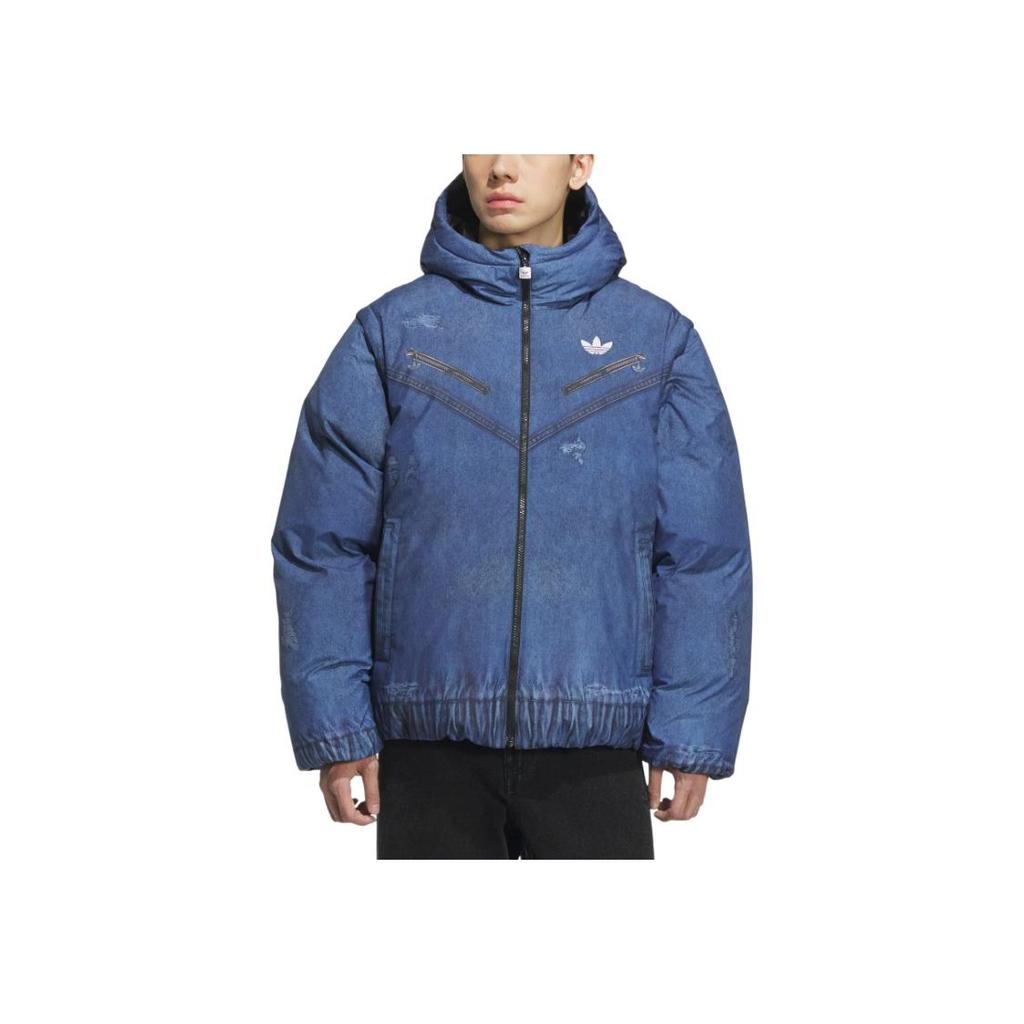 Adidas Originals FW25 FK Denim Down Jacket Warm Removable Sports Loose Hooded Duck Down Coat Men Jackets KC2633