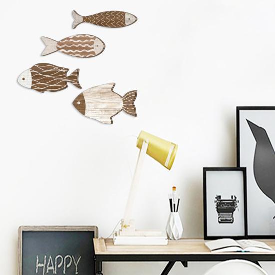 4Pcs/Set Vintage Wooden Fish Wall Decoration School of Fish Lake Beach House Bathroom Coastal Wall Art Nautical Ocean Theme Hanging Ornament