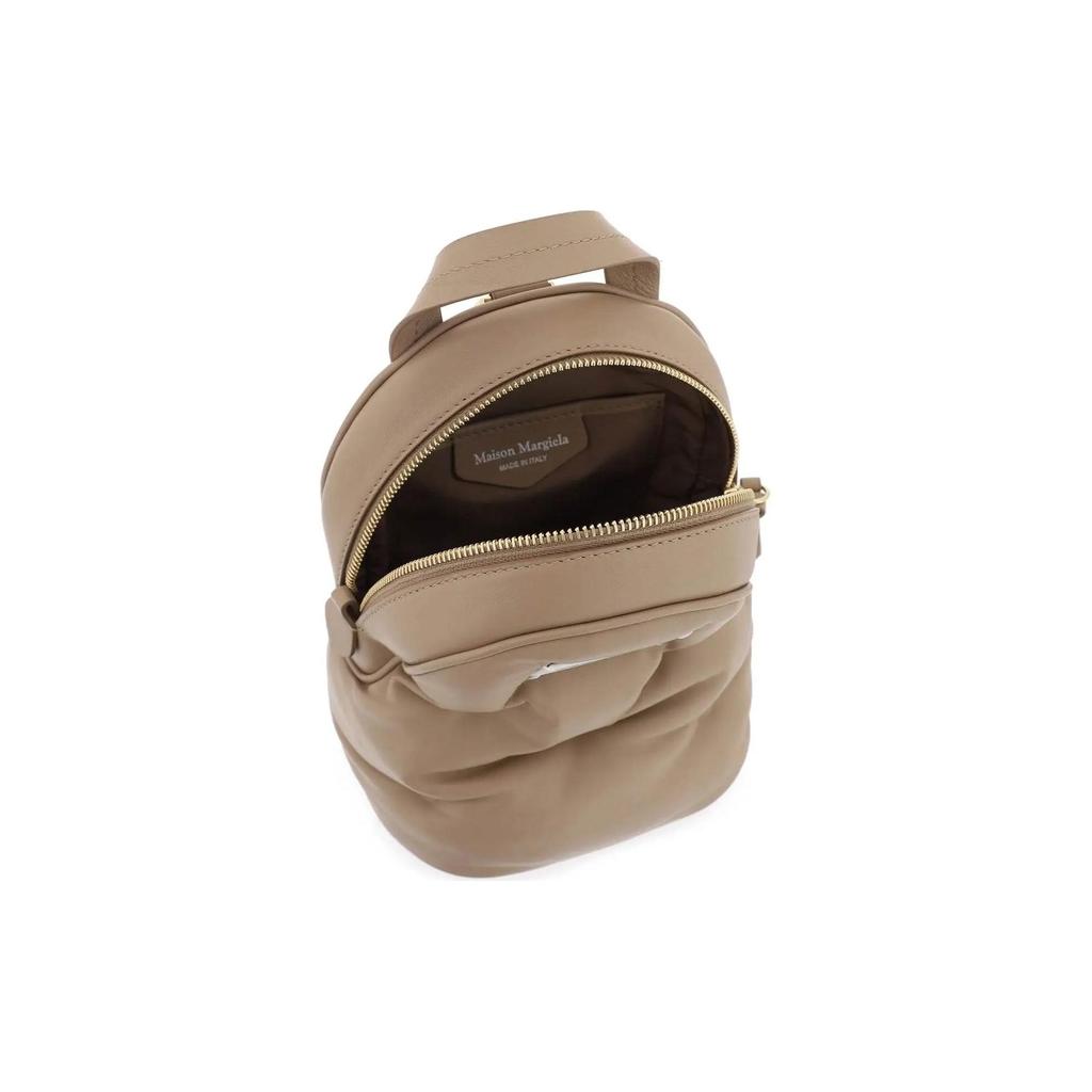 Maison Margiela Glam Slam White Logo Tag Zip Closure Ruched Napa Leather Shoulder Crossbody Bag Women bags Beige S56WA0014P4300T2070