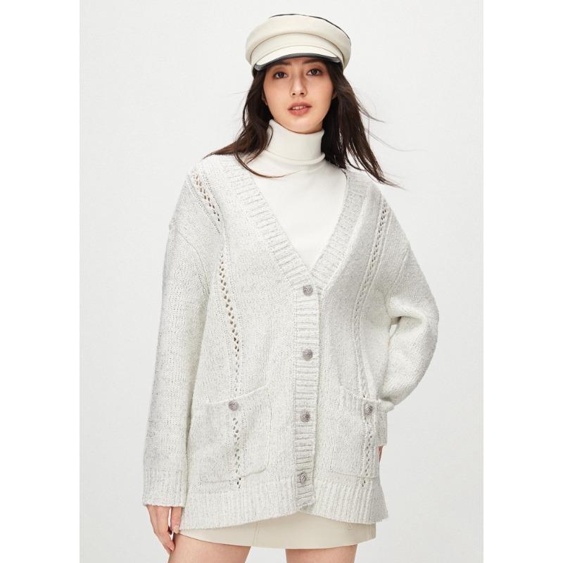 Dimanaf 2025 Sweaters Solid Cardigan Autumn Pockets Women Print V-Neck Sweaters Knitting Loose Sweater