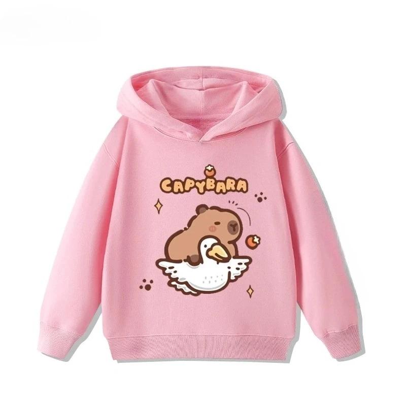 Fall and Winter Outdoor Leisure Sports Children's Hooded Sweatshirt Cartoon Fun Capybara Cute Print Boys and Girls Fleece Hoodie