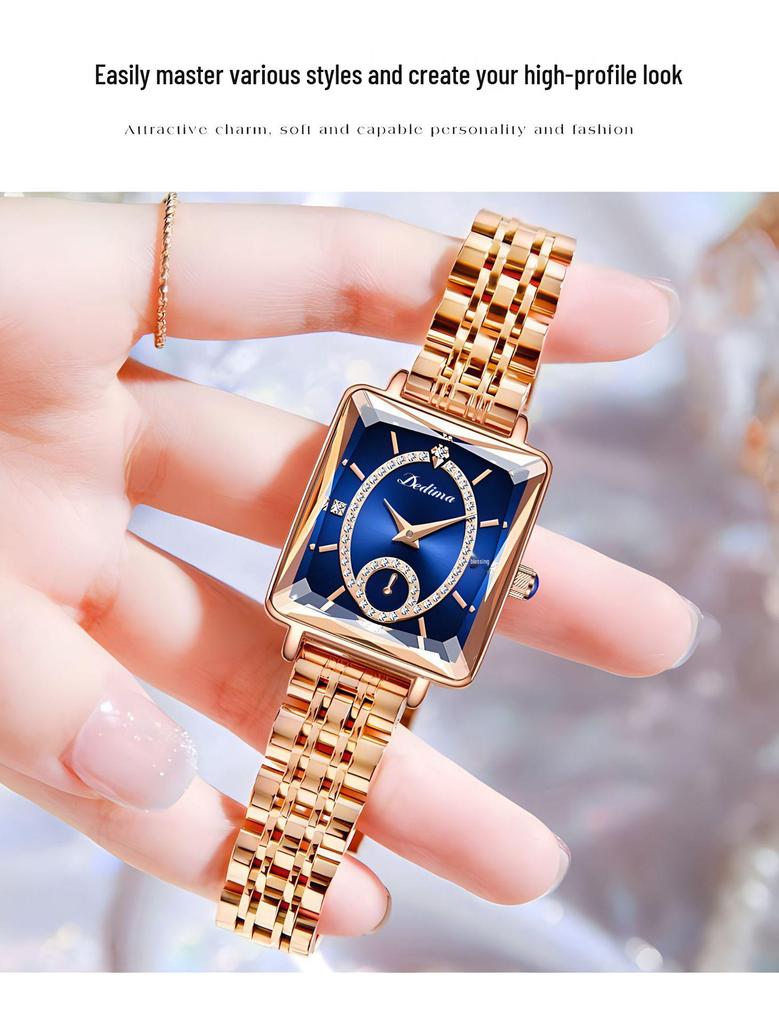 Roségoldene Damen Diamantuhr - High-End Mode, Zwei-Zeiger-Werk, TikTok viraler Stil