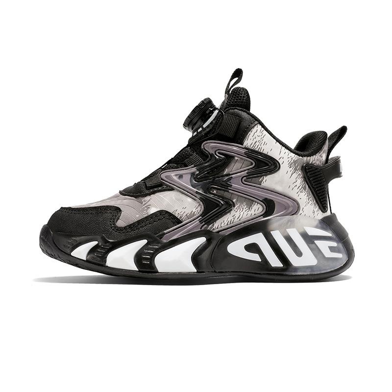 

Source factory boys and girls spring rotating buckle non-slip shoes contrasting colors medium and older children leather dad shoes breathable run 39