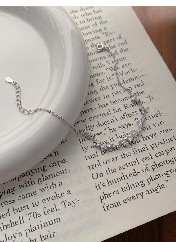 Sterling Silver Zircon Bow Bracelet - Women's Elegant, 2024 New Pure Silver Accessory