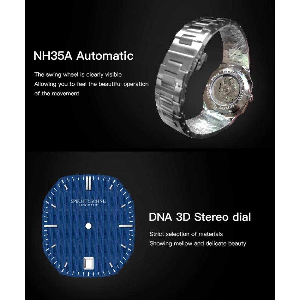Orologio Meccanico Automatico Uomo SPECHT&SOHNE 38mm – Elegante, Cassa In Acciaio, Vetro Zaffiro, Movimento Giapponese NH35A
