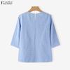 ZANZEA Women Plaid Print Casual Round Neck 3/4 Sleeve Blouse