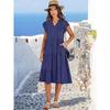 V-neck Fashion Elegant Summer Lotus Leaf Sleeve Dress Large Swing Pocket Party Dress Solid Color Casual Sweet Mid Length Splicing Dresses