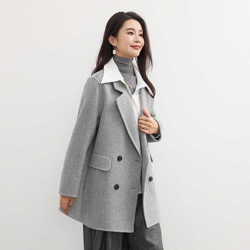 2025 Autumn/Winter Women's Double-Sided Cashmere Coat - Mid-Length, Suit Collar, Korean Style, Age-Defying Elegance