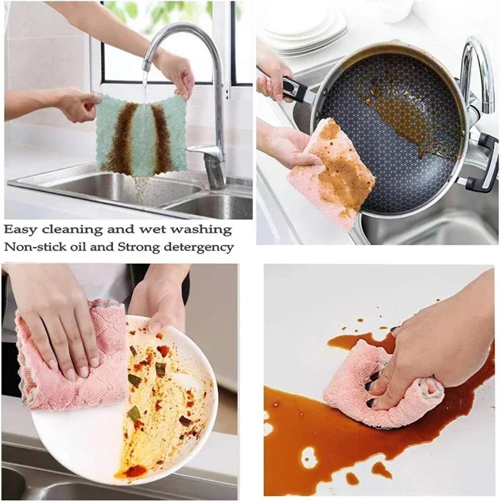 Scouring Pad Cleaning Towels Microfiber Dishcloths Washcloth New Kitchen Rags  House Kitchen
